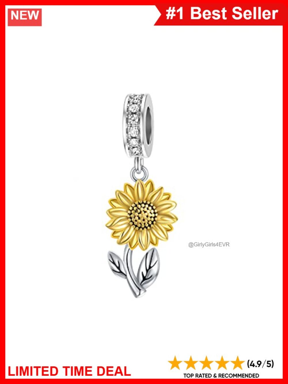Sterling Silver Sunflower Charm Bead for Bracelet Women